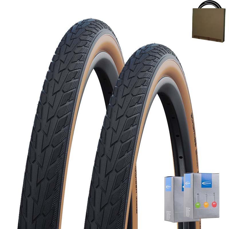 2x SCHWALBE City Reifen Road Cruiser 28x1.40 | 37-622 HS484 schwarz braun mit SV Schlauch