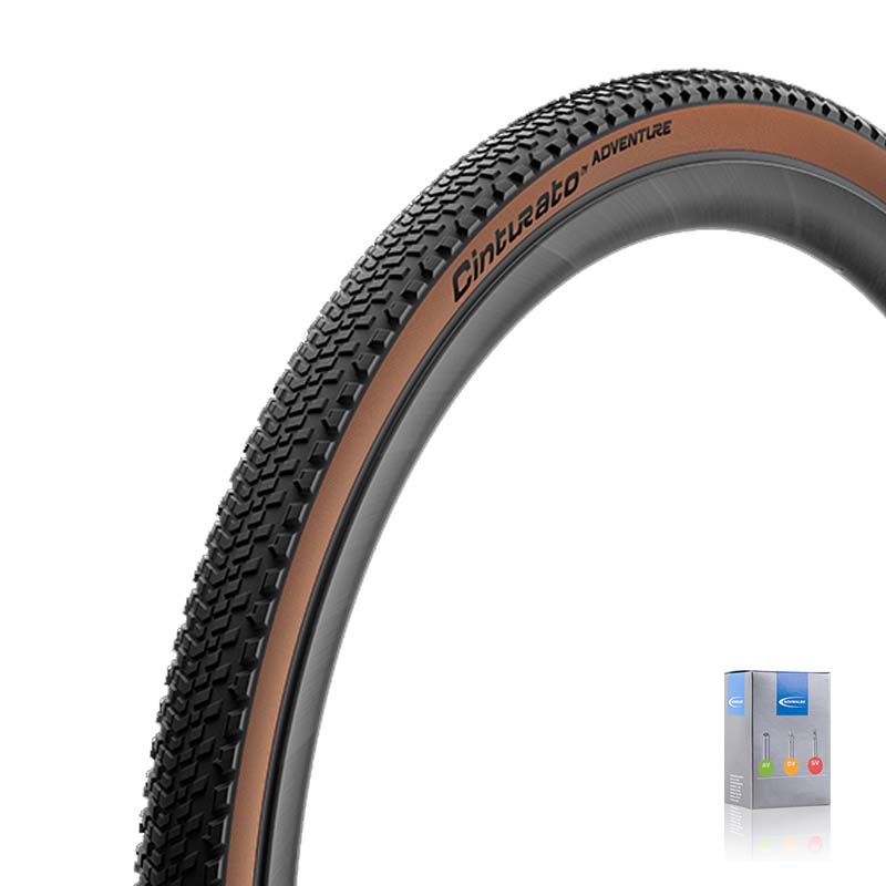 PIRELLI Gravel Reifen 28x1.35 | 35-622 Cinturato Adventure Classic schwarz/bronze mit SV Schlauch
