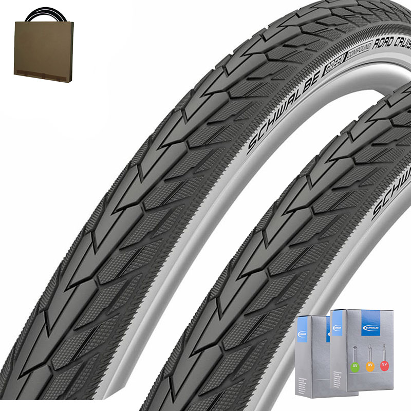 2x SCHWALBE City Reifen Road Cruiser 28x1.60 | 42-622 HS484 schwarz weiß Reflex mit SV Schlauch