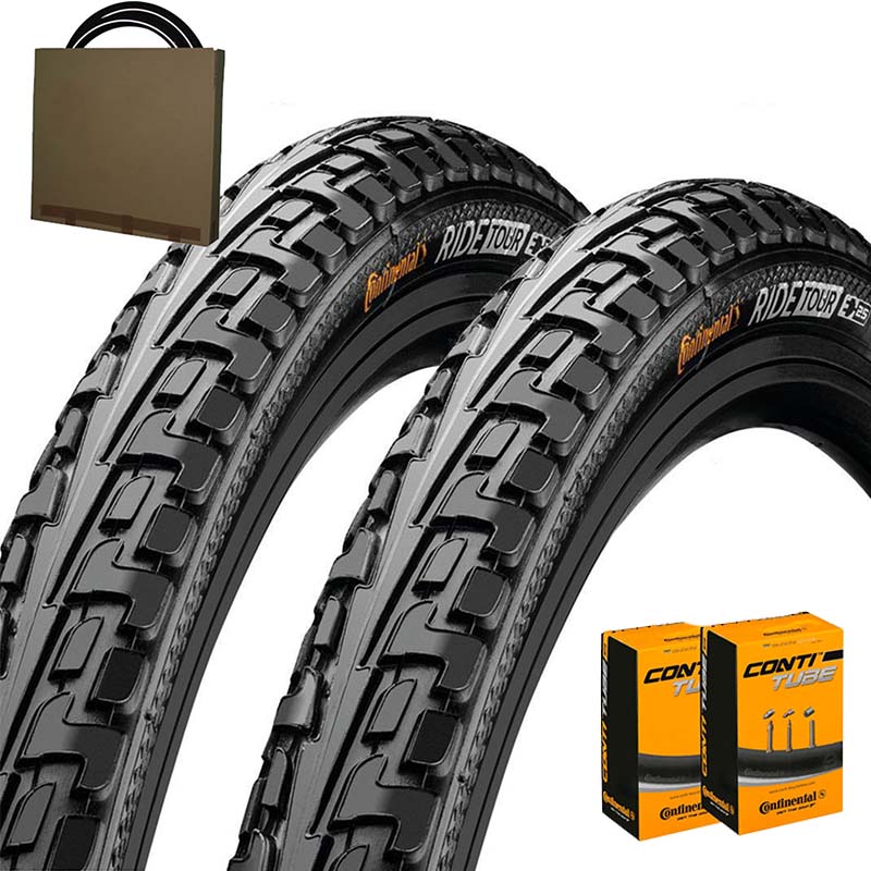 2x CONTINENTAL Trekking Reifen Ride Tour 28x1.40 | 37-622 schwarz mit SV Schlauch
