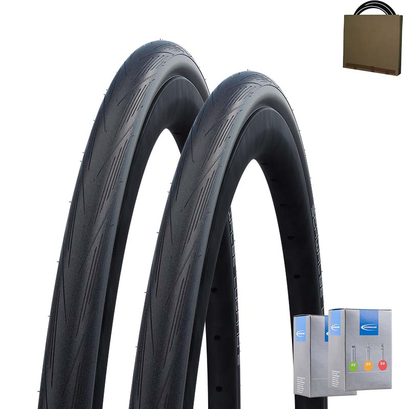 2x SCHWALBE Rennrad Reifen Lugano II 28-622 | 700x28C HS471 schwarz mit SV Schlauch 50mm