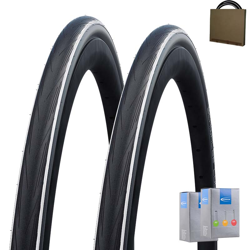 2x SCHWALBE Rennrad Reifen Lugano II 25-622 | 700x25C HS471 schwarz weiß mit SV Schlauch 50mm