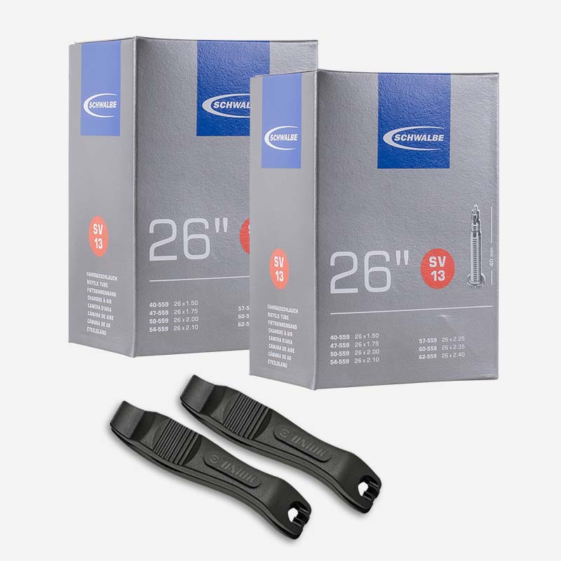 2x SCHWALBE MTB Schlauch 26 Zoll SV13 40/62-559 Sclaverand mit Reifenheber