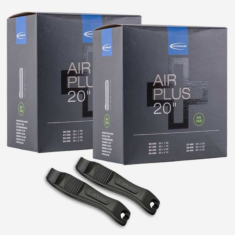 2x SCHWALBE Schlauch 20 Zoll Air Plus AV7AP Autoventil Pannenschutz mit Reifenheber