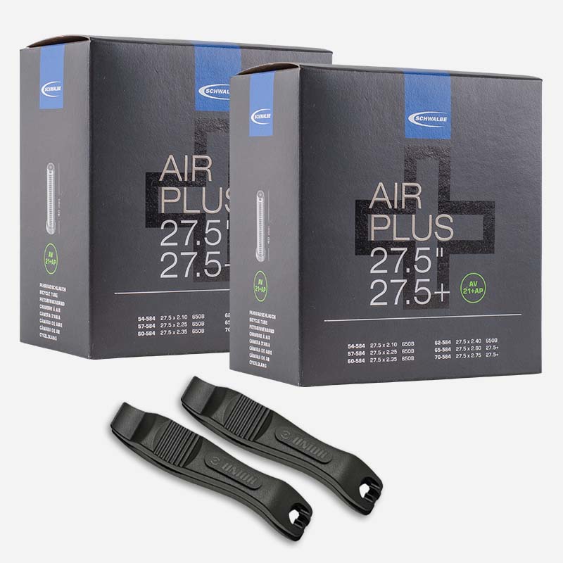 2x SCHWALBE MTB & SUV Schlauch Air Plus AV21+AP 27,5 Plus Zoll 54/70-584 Autoventil m/o Reifenheber