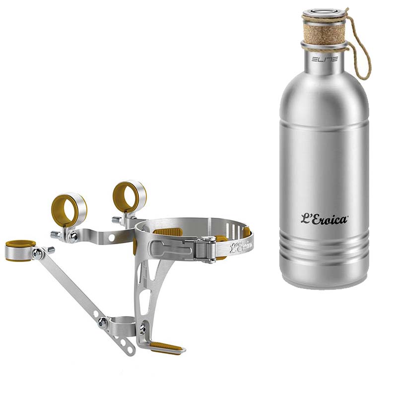 ELITE Retro Trinkflaschenhalter + Trinkflasche 600ml L'Eroica Alu matt satiniert 