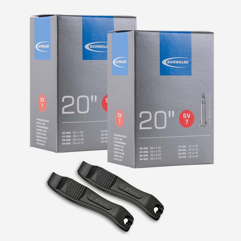 2x SCHWALBE Schlauch 20 Zoll SV7 40/62-406 Sclaverand mit Reifenheber