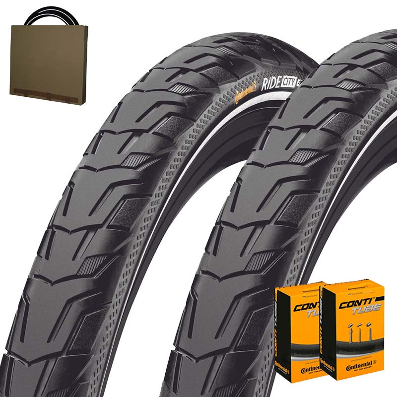 2x CONTINENTAL Reifen Ride City 26-28 Zoll schwarz Reflex | Schlauch wählbar