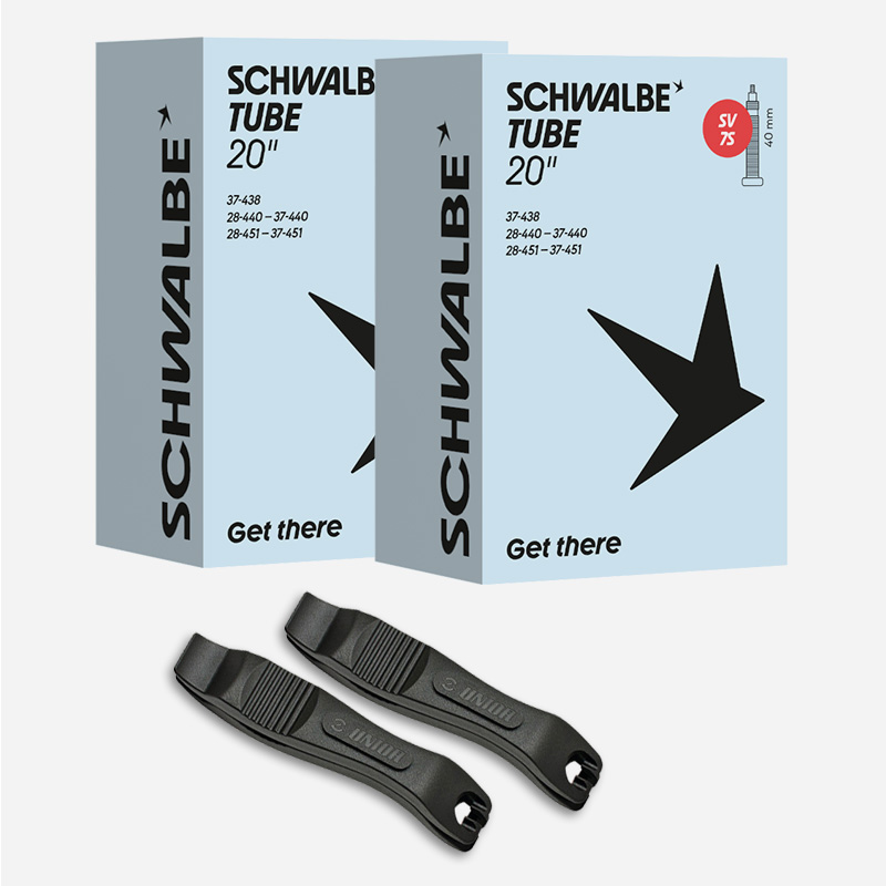2x SCHWALBE Schlauch 20 Zoll SV7S 28/37-438/451 Sclaverand mit Reifenheber