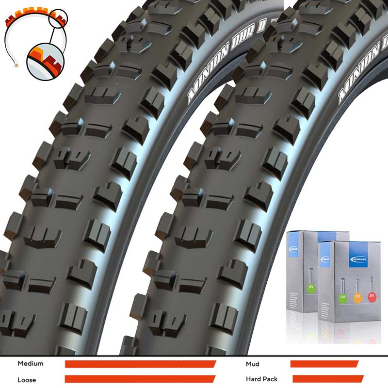 2x MAXXIS MTB Reifen Minion DHR II 29x2.60 | 66-622 schwarz 3C MaxxTerra EXO faltbar mit SV Schlauch