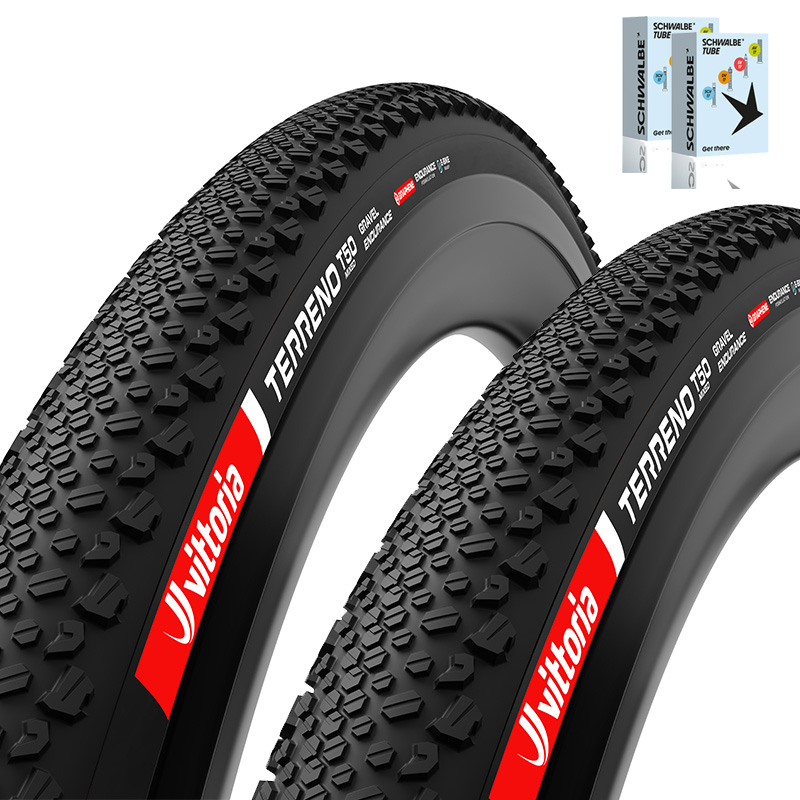 2x Vittoria Gravelbike Reifen Mixed Gravel Faltreifen TLR 28x2.00 | 50-622 Terreno T50 schwarz mit SV Schlauch
