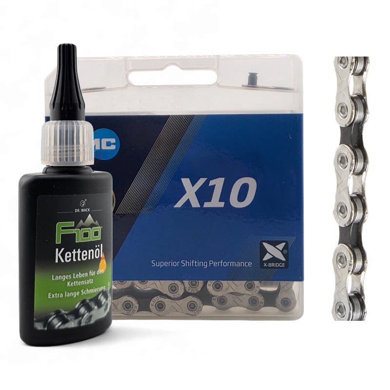 KMC Fahrradkette 10-Fach X10 114 Glieder silber/schwarz Kettenschloss m/o Kettenöl