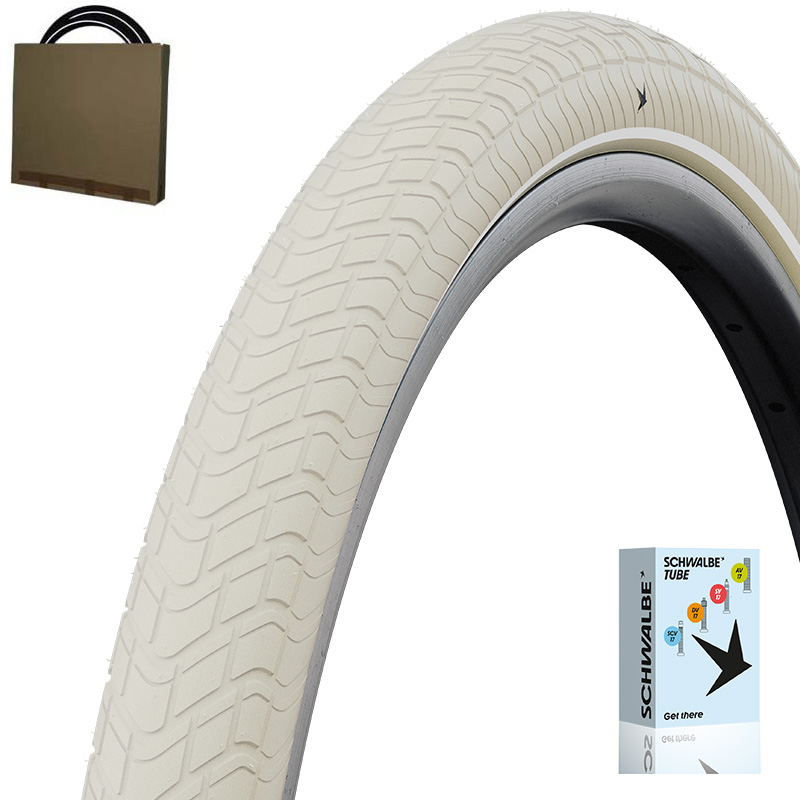 SCHWALBE Retro Reifen Big Apple 26x2.15 | 55-559 HS632 Creme Reflex mit SV Schlauch