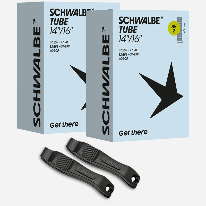 2x SCHWALBE Fahrradschlauch 14/16 Zoll | 47/60-288/305 AV2 Autoventil mit Reifenheber