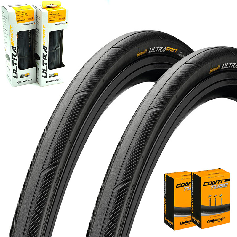 2x CONTINENTAL Rennrad Reifen 700x28C | 28-622 Ultra Sport III faltbar Perf. schwarz mit SV Schlauch 60mm