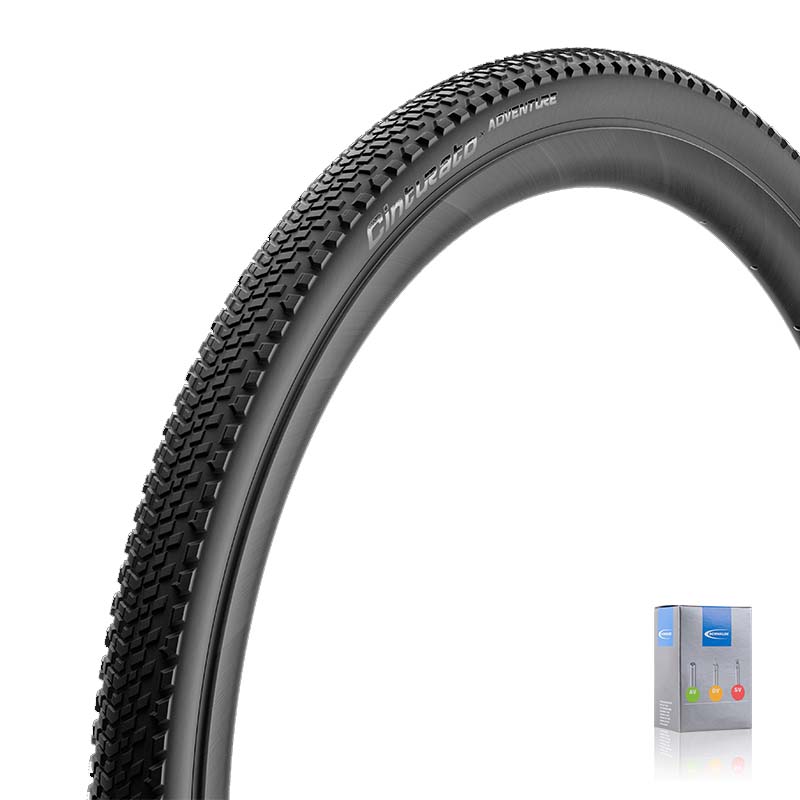 PIRELLI Gravel Reifen 28x1.70 | 45-622 Cinturato Adventure schwarz mit SV Schlauch 40mm