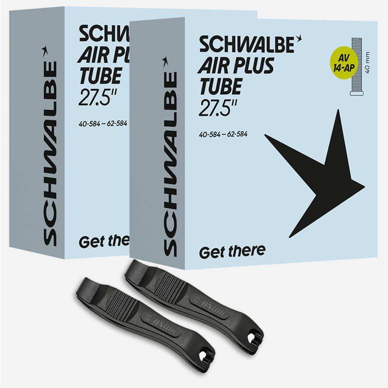 2x SCHWALBE Schlauch Air Plus AV14AP 27,5 Zoll 40/62-584 Autoventil mit Reifenheber