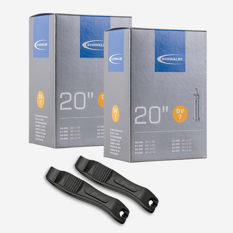 2x SCHWALBE Fahrradschlauch 20 Zoll DV7 40/62-406 Blitzventil mit Reifenheber
