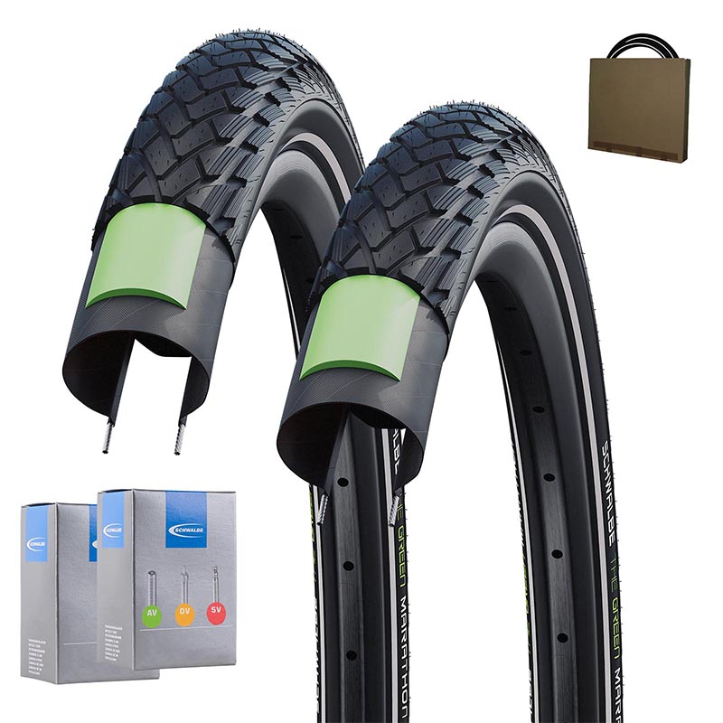 2x SCHWALBE Reifen Green Marathon 28x1 1/2 | 40-635 HS620 Reflex Pannenschutz | Schlauch wählbar
