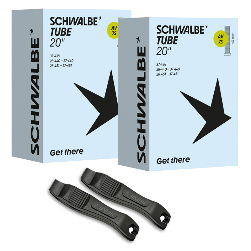 2x SCHWALBE Schlauch AV7S 20 Zoll | 28/37-438/451 Autoventil mit Reifenheber