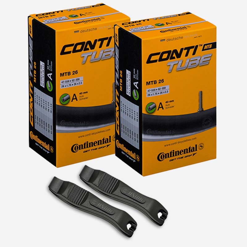 2x CONTINENTAL MTB Schlauch 26 Zoll | 47/62-559 Autoventil 40mm mit Reifenheber