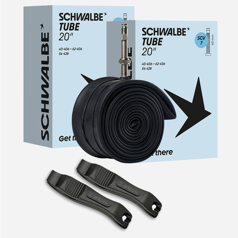 2x SCHWALBE Fahrradschlauch SCV7 20 Zoll | 40/62-406 Clik Valve mit Reifenheber