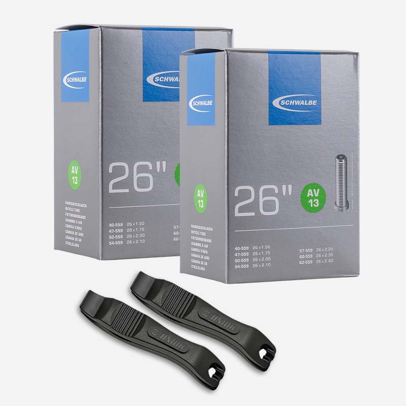 2x SCHWALBE MTB Schlauch 26 Zoll AV13 40/62-559 Autoventil mit Reifenheber
