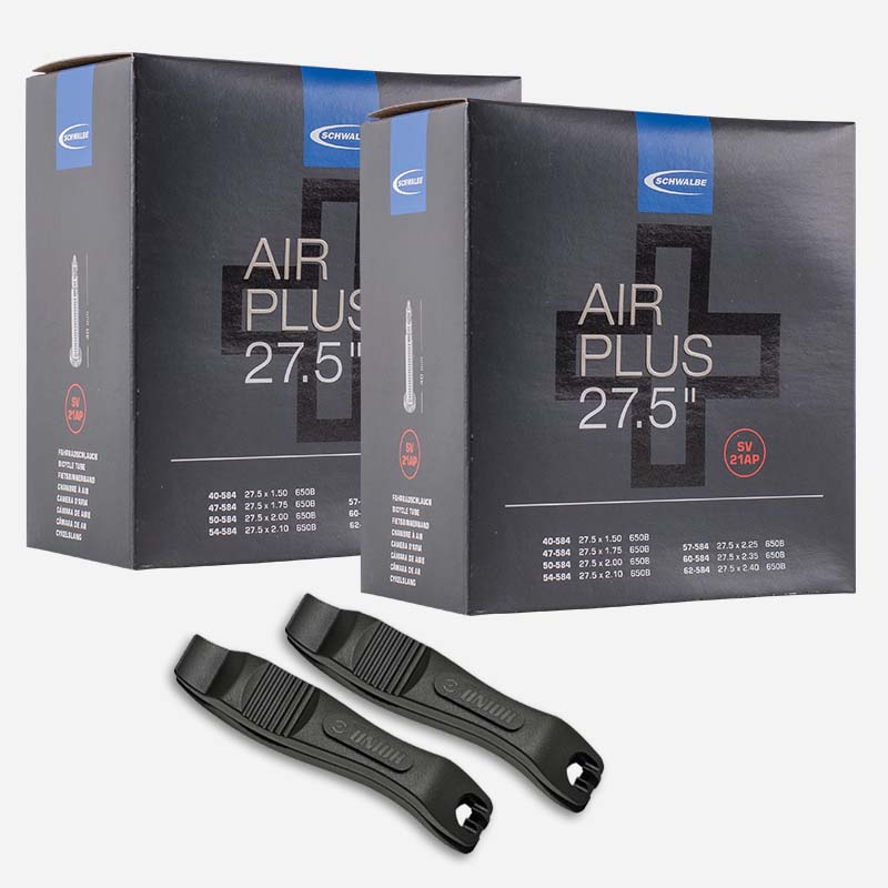2x SCHWALBE Schlauch Air Plus SV21AP 27,5 Zoll 40/62-584 Sclaverand mit Reifenheber