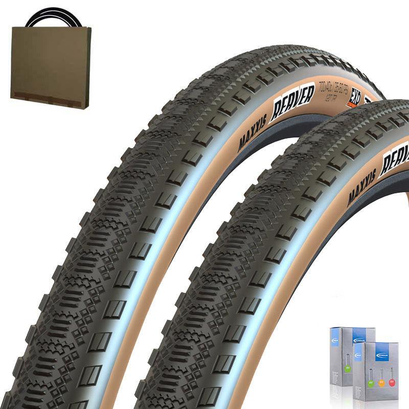 2x MAXXIS Gravelbike Reifen 28x1.50 | 40-622 Reaver EXO Draht schwarz/braun mit SV Schlauch 50mm
