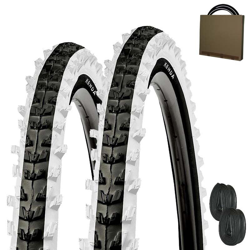 2x KENDA MTB Fahrrad Reifen 20x2.00 | 50-406 K-829 schwarz weiß mit AV Schlauch
