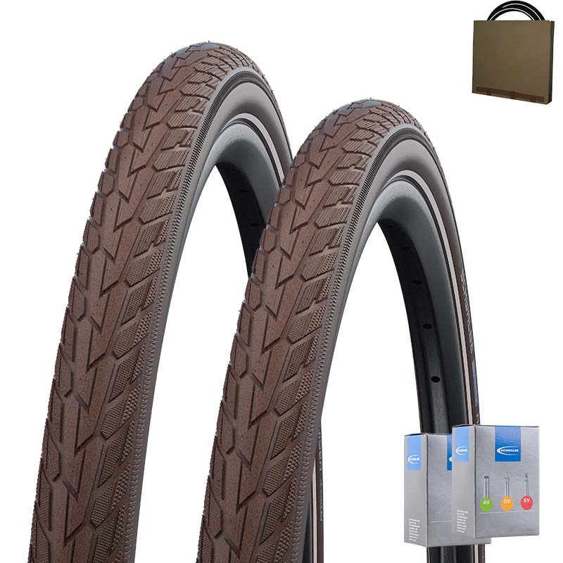 2x SCHWALBE City Reifen Road Cruiser 26x1.75 | 47-559 HS484 braun Reflex mit SV Schlauch