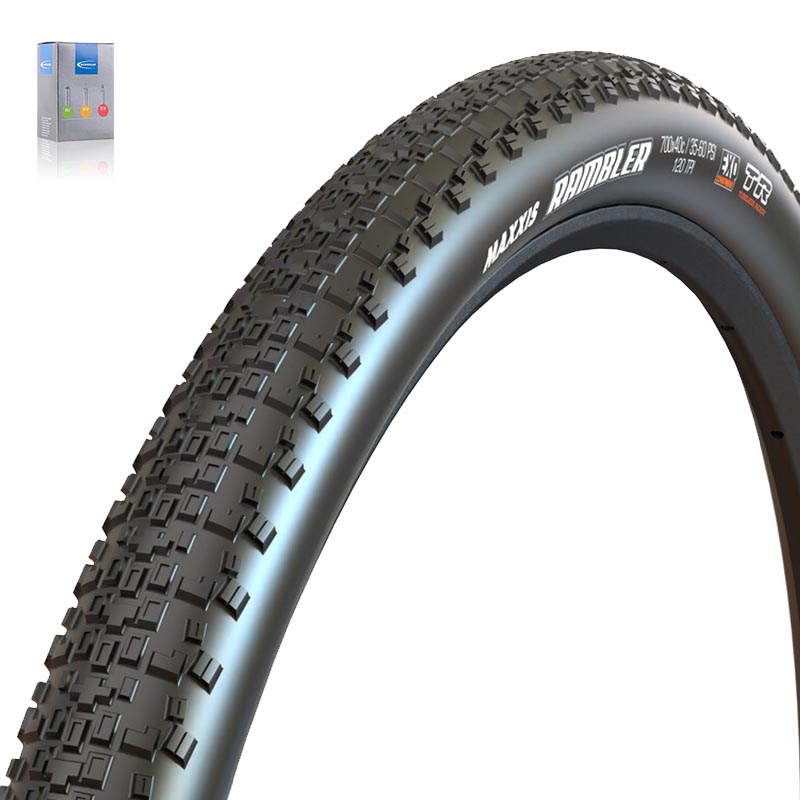 MAXXIS Gravel Reifen 700x40C | 40-622 Rambler DualCompound TR SilkShield schwarz mit AV Schlauch