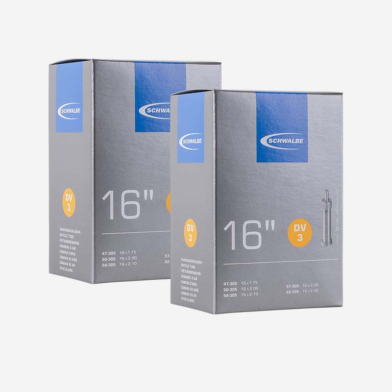2x SCHWALBE Fahrradschlauch 16 Zoll DV3 47/62-305 Blitzventil 