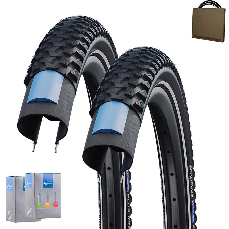 Schwalbe Marathon Plus MTB Reifen Set - 2x 26x2.25 Zoll Mit Reflexstreifen & 2 Schläuchen, Pannensicher